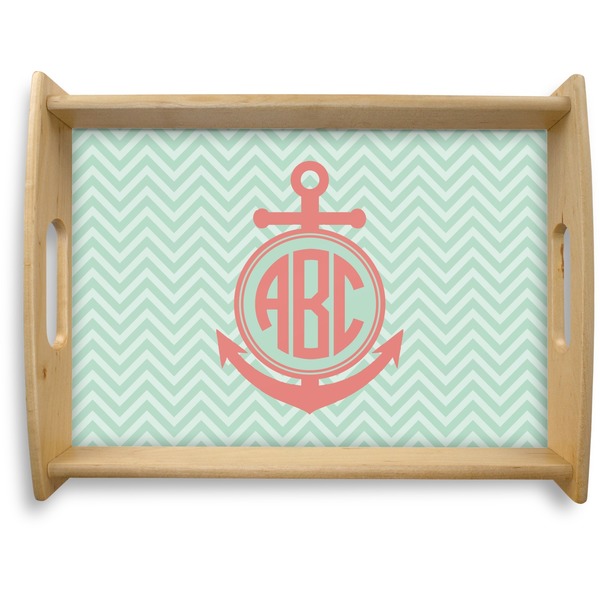 Custom Chevron & Anchor Natural Wooden Tray - Large (Personalized)