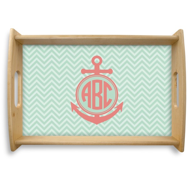 Custom Chevron & Anchor Natural Wooden Tray - Small (Personalized)