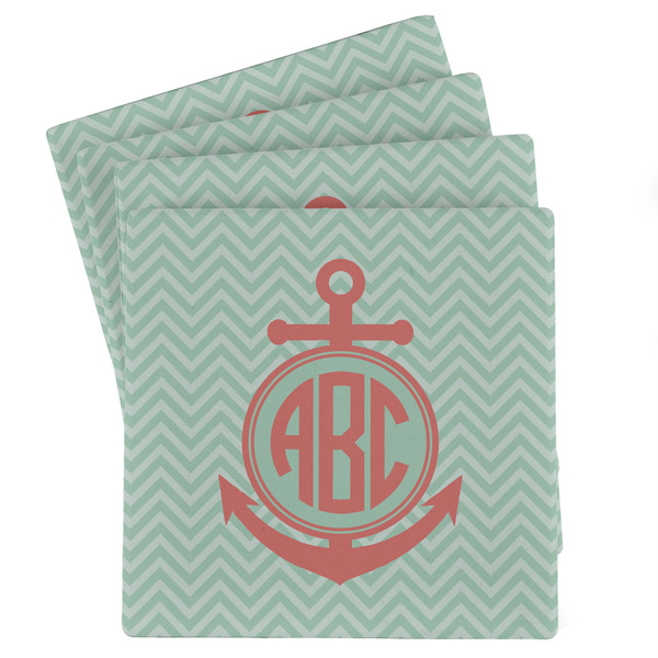Custom Chevron & Anchor Absorbent Stone Coasters - Set of 4 (Personalized)