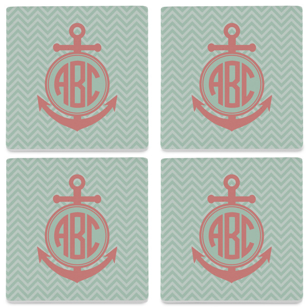 Chevron & Anchor Set of 4 Sandstone Coasters - See All 4 View