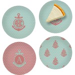 Chevron & Anchor Set of 4 Glass Appetizer / Dessert Plate 8" (Personalized)