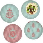 Chevron & Anchor Set of 4 Glass Lunch / Dinner Plate 10" (Personalized)