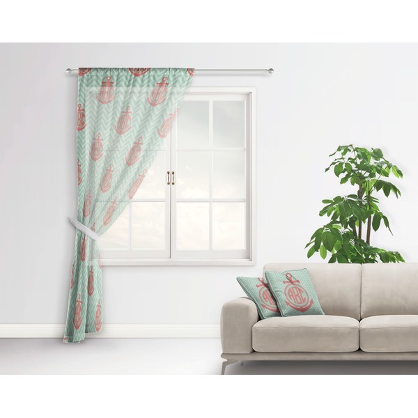 Chevron & Anchor Sheer Curtain With Window and Rod - in Room Matching Pillow
