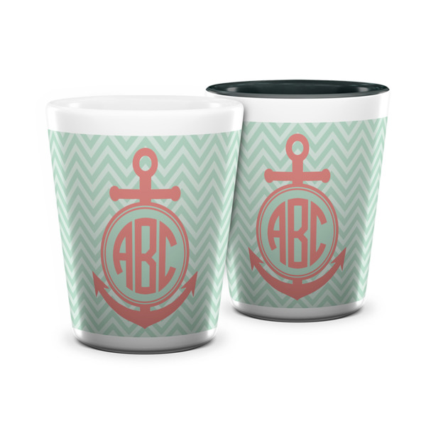 Custom Chevron & Anchor Ceramic Shot Glass - 1.5 oz (Personalized)