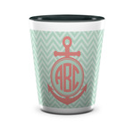 Chevron & Anchor Ceramic Shot Glass - 1.5 oz - Two Tone - Set of 4 (Personalized)