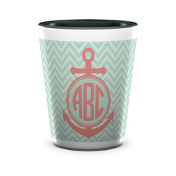 Chevron & Anchor Ceramic Shot Glass - 1.5 oz - Two Tone - Single (Personalized)