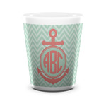 Chevron & Anchor Ceramic Shot Glass - 1.5 oz - White - Set of 4 (Personalized)