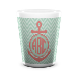 Chevron & Anchor Ceramic Shot Glass - 1.5 oz - White - Set of 4 (Personalized)