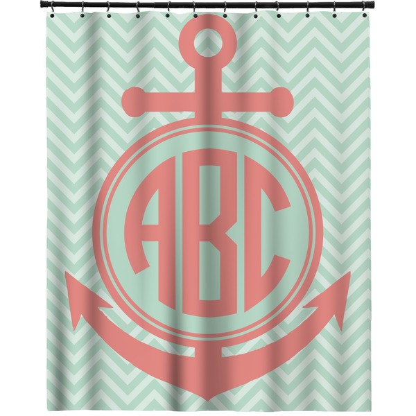 Custom Chevron & Anchor Extra Long Shower Curtain - 70"x84" (Personalized)