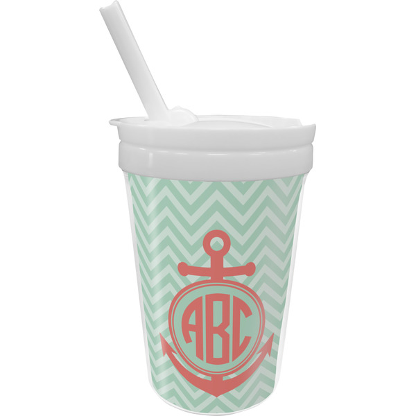 Custom Chevron & Anchor Sippy Cup with Straw (Personalized)