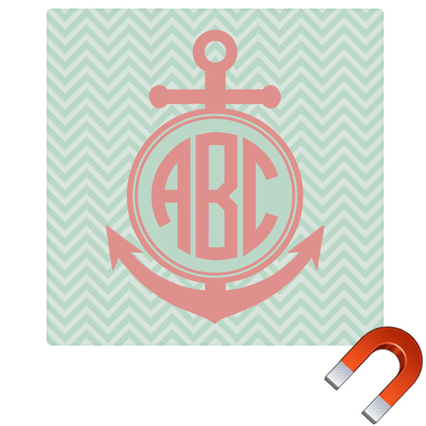Custom Chevron & Anchor Square Car Magnet - 6" (Personalized)