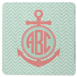 Chevron & Anchor Square Rubber Backed Coaster (Personalized)