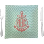 Chevron & Anchor 9.5" Glass Square Lunch / Dinner Plate- Single or Set of 4 (Personalized)