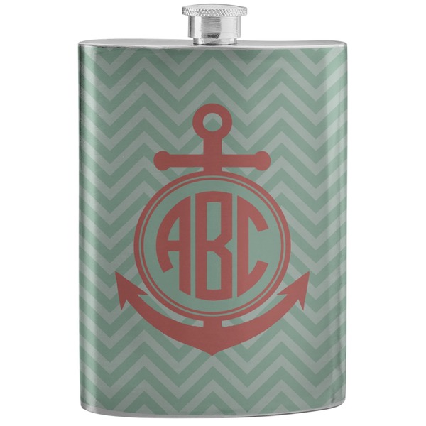Custom Chevron & Anchor Stainless Steel Flask (Personalized)