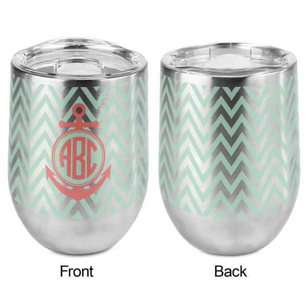 Chevron & Anchor Stemless Wine Tumbler - Full Print - Approval