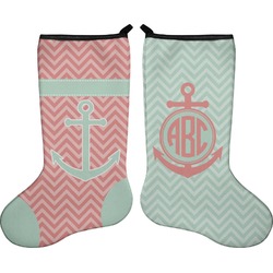 Chevron & Anchor Holiday Stocking - Double-Sided - Neoprene (Personalized)