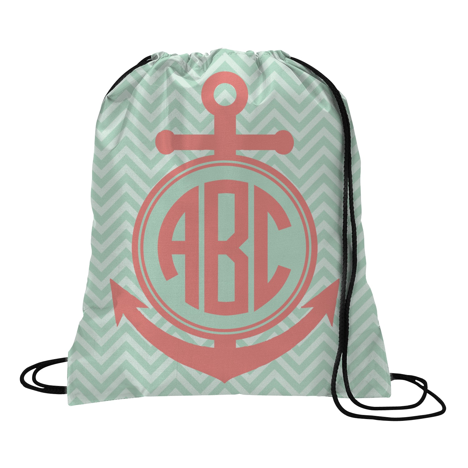 Custom Chevron & Anchor Drawstring Backpack (Personalized