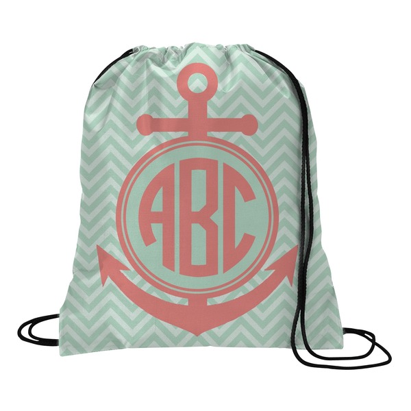 Custom Chevron & Anchor Drawstring Backpack (Personalized)