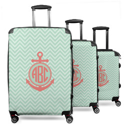 Chevron & Anchor 3 Piece Luggage Set - 20" Carry On, 24" Medium Checked, 28" Large Checked (Personalized)