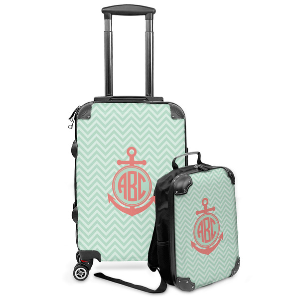 Custom Chevron & Anchor Kids 2-Piece Luggage Set - Suitcase & Backpack (Personalized)