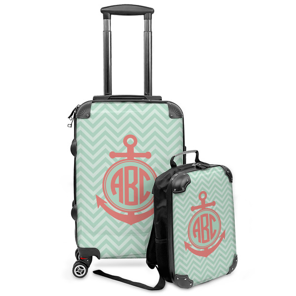 Custom Chevron & Anchor Kids 2-Piece Luggage Set - Suitcase & Backpack (Personalized)