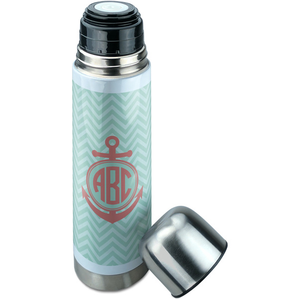 Chevron & Anchor Thermos - Lid Off