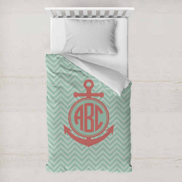 Custom Chevron & Anchor Toddler Duvet Cover w/ Monogram