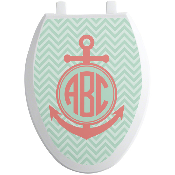 Custom Chevron & Anchor Toilet Seat Decal - Elongated (Personalized)