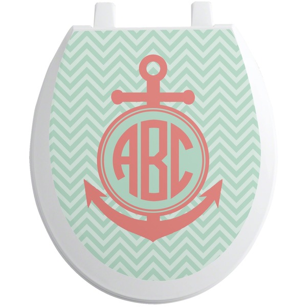 Custom Chevron & Anchor Toilet Seat Decal - Round (Personalized)