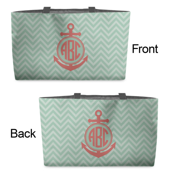 Chevron & Anchor Tote w/Black Handles - Front & Back Views