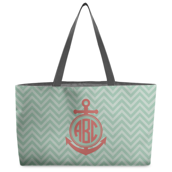 Custom Chevron & Anchor Beach Totes Bag - w/ Black Handles (Personalized)
