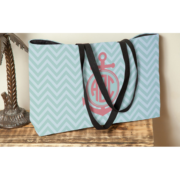 Chevron & Anchor Tote w/Black Handles - Lifestyle View