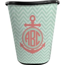 Chevron & Anchor Waste Basket - Single Sided (Black) (Personalized)