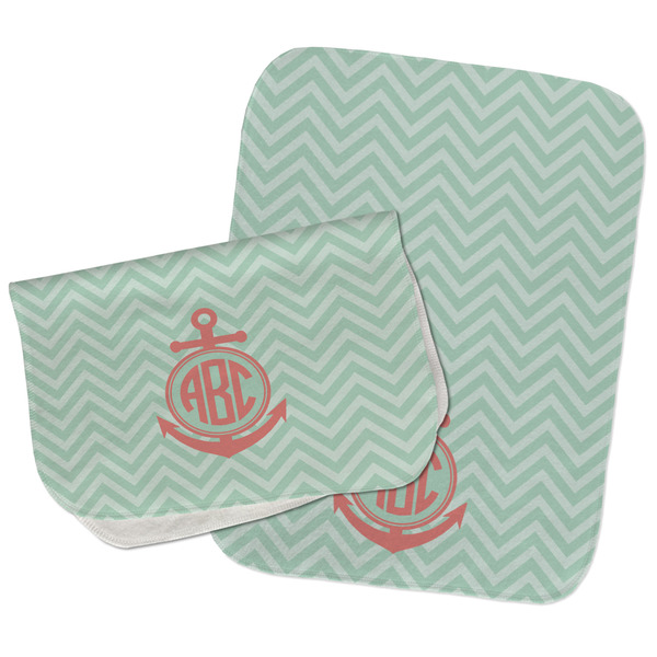 Chevron & Anchor Two Rectangle Burp Cloths - Open & Folded