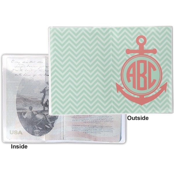 Chevron & Anchor Vinyl Passport Holder - Flat Front and Back