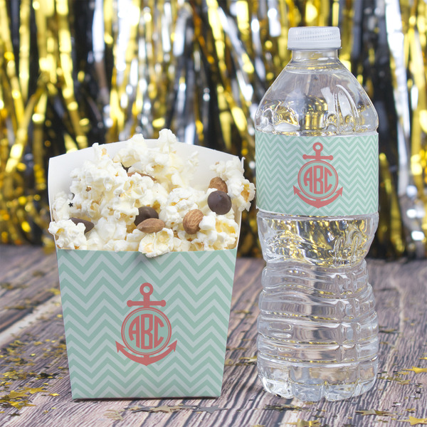 Chevron & Anchor Water Bottle Label - w/ Favor Box