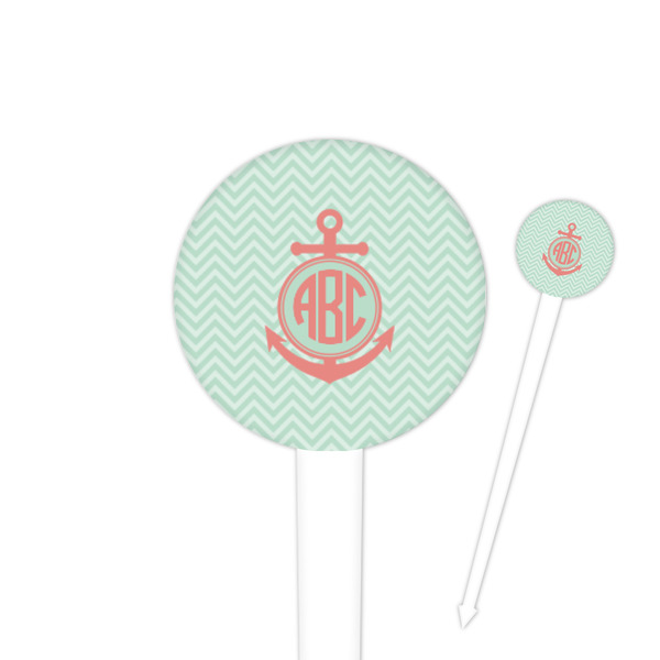 Custom Chevron & Anchor 4" Round Plastic Food Picks - White - Double Sided (Personalized)