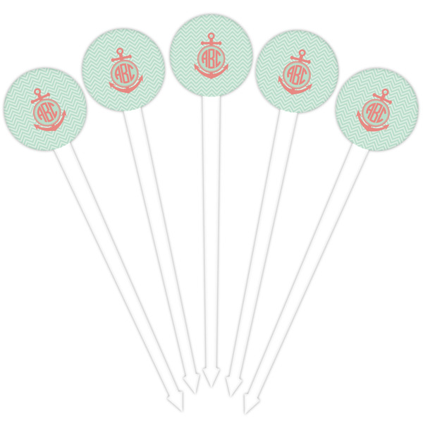 Chevron & Anchor White Plastic 4" Food Pick - Round - Fan View