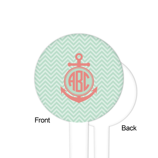 Chevron & Anchor White Plastic 4" Food Pick - Round - Single Sided - Front & Back