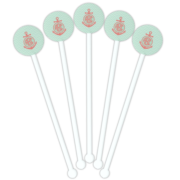 Chevron & Anchor White Plastic 5.5" Stir Stick - Fan View