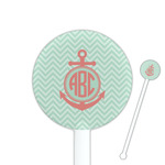 Chevron & Anchor 5.5" Round Plastic Stir Sticks - White - Single Sided (Personalized)