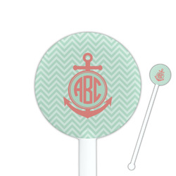Chevron & Anchor 5.5" Round Plastic Stir Sticks - White - Single Sided (Personalized)
