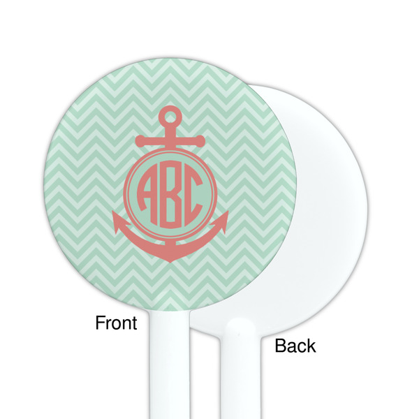 Chevron & Anchor White Plastic 5.5" Stir Stick - Single Sided - Round - Front & Back
