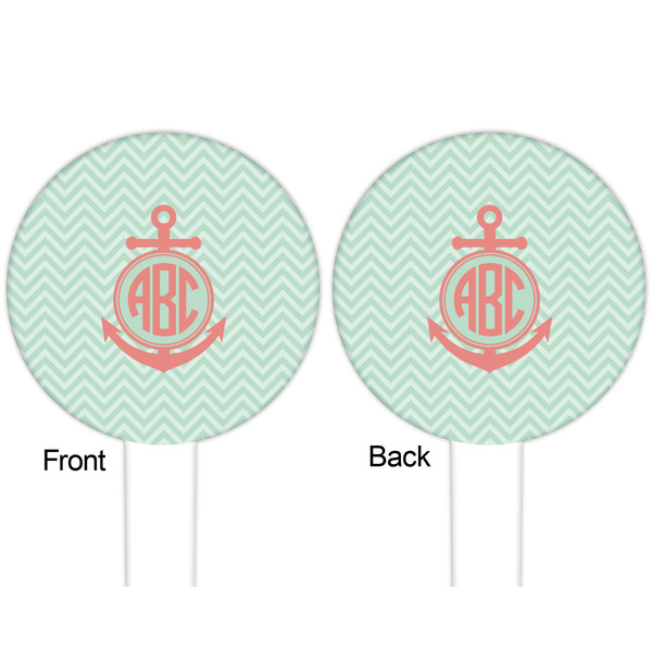 Chevron & Anchor White Plastic 6" Food Pick - Round - Double Sided - Front & Back