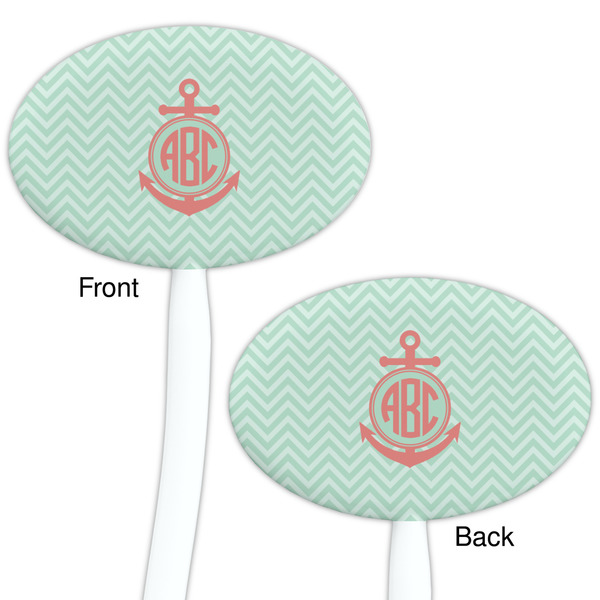 Chevron & Anchor White Plastic 7" Stir Stick - Double Sided - Oval - Front & Back