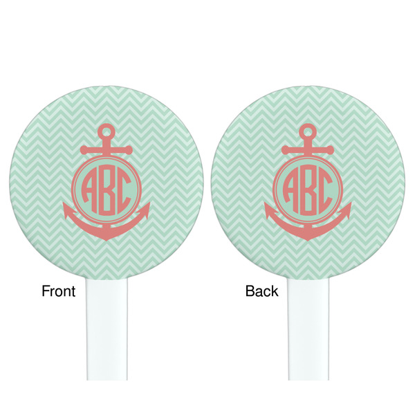Chevron & Anchor White Plastic 7" Stir Stick - Double Sided - Round - Front & Back