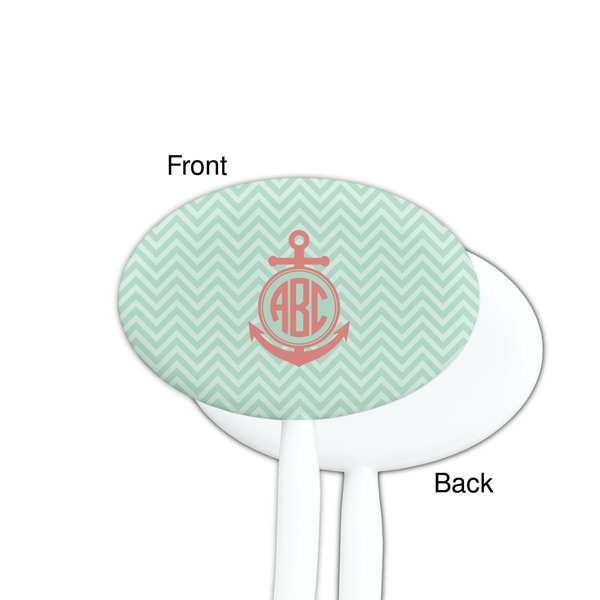 Chevron & Anchor White Plastic 7" Stir Stick - Single Sided - Oval - Front & Back