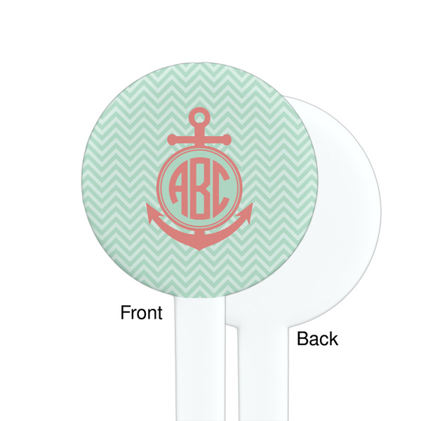 Chevron & Anchor White Plastic 7" Stir Stick - Single Sided - Round - Front & Back