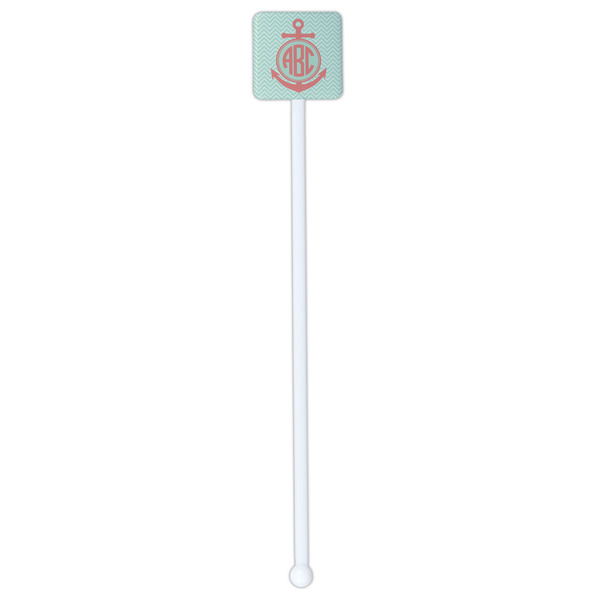 Chevron & Anchor White Plastic Stir Stick - Double Sided - Square - Single Stick