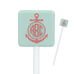 Chevron & Anchor Square Plastic Stir Sticks - Double Sided (Personalized)